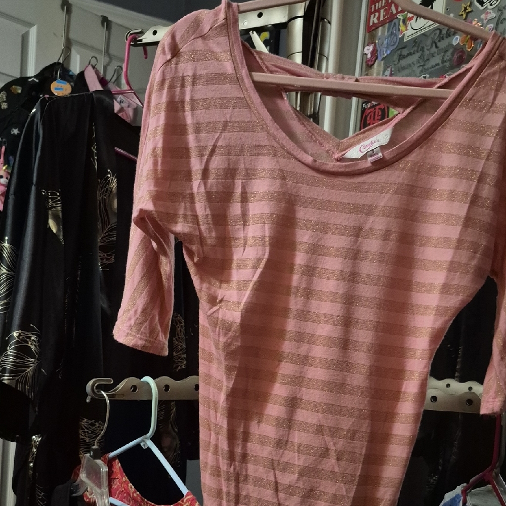 Candie's Pink and Gold Striped Long Sleeve Top